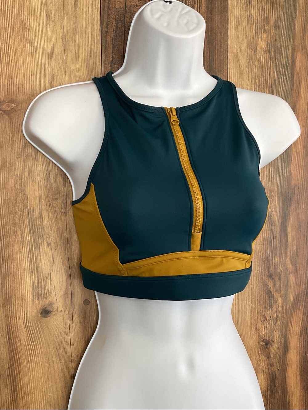 Fabletics Teal and Mustard Front-Zip Sports Bra XL         214B